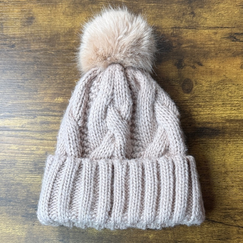 H&M Beige Knit Beanie with Pom Pom